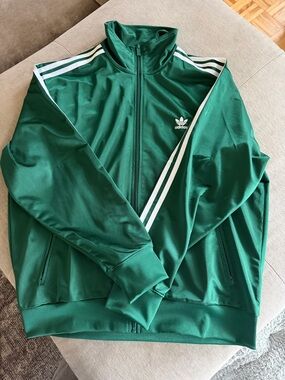 adidas Green Track Jacket with White Three-Stripes